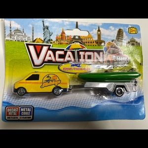 Vacation Playset Toy Diecast Metal And Plastic Holiday Van/Boat,